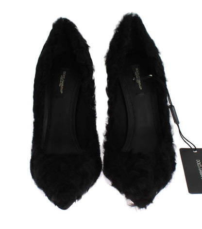 Escarpins en cuir d'agneau et fourrure Xiangao noirs Dolce & Gabbana