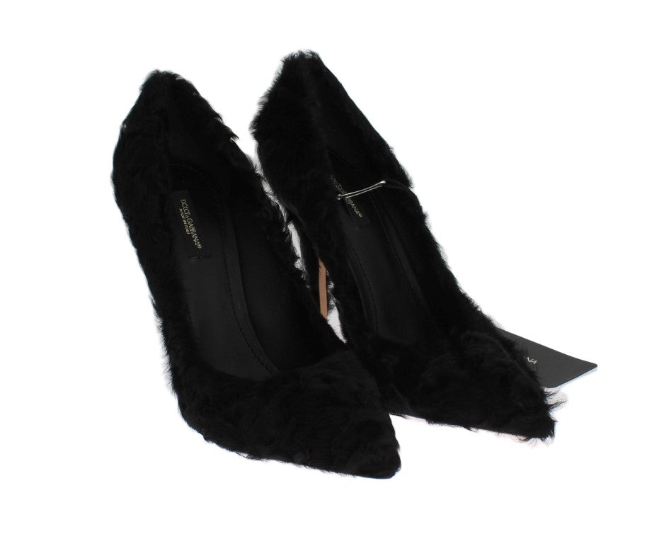 Escarpins en cuir d'agneau et fourrure Xiangao noirs Dolce & Gabbana