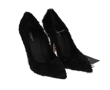 Escarpins en cuir d'agneau et fourrure Xiangao noirs Dolce & Gabbana