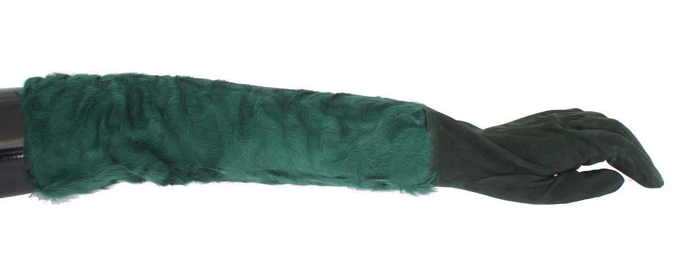 Gants longs en cuir vert et fourrure Xiangao Dolce & Gabbana