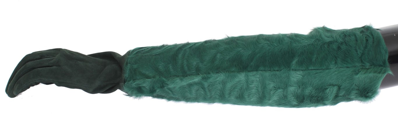 Gants longs en cuir vert et fourrure Xiangao Dolce & Gabbana