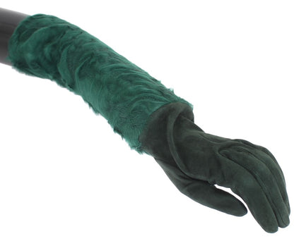 Gants longs en cuir vert et fourrure Xiangao Dolce & Gabbana