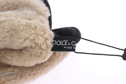 Gants Dolce & Gabbana en laine grise, peau lainée et clous léopard vert