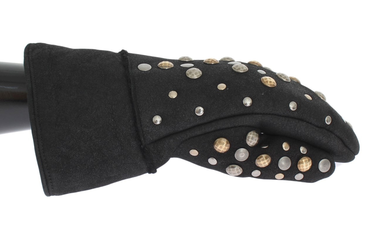 Gants cloutés en laine et peau lainée grise Dolce & Gabbana