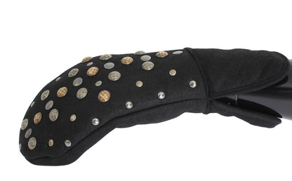 Gants cloutés en laine et peau lainée grise Dolce & Gabbana