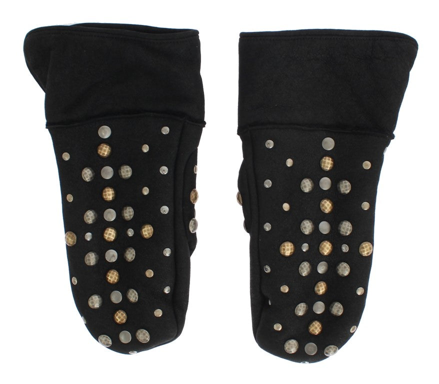 Gants cloutés en laine et peau lainée grise Dolce & Gabbana