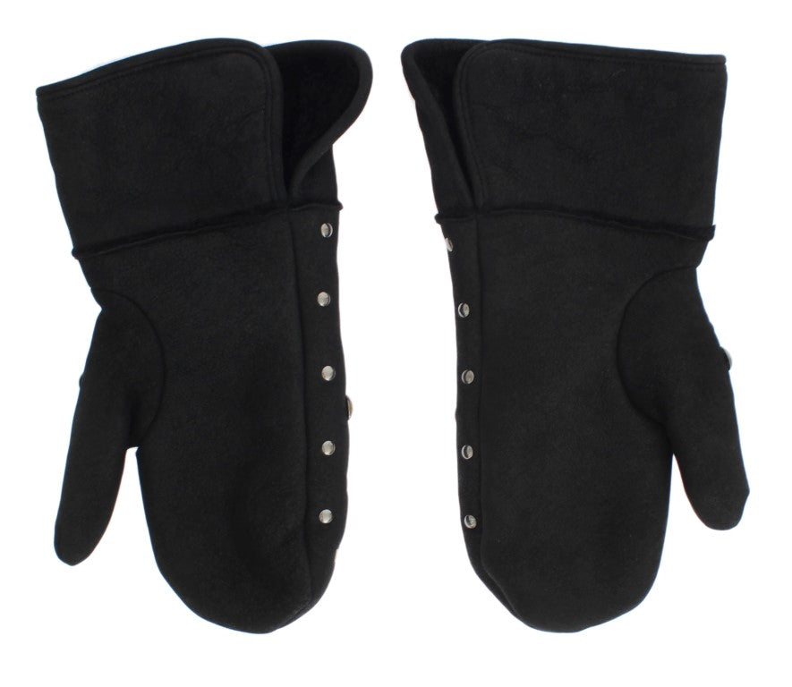 Gants cloutés en laine et peau lainée grise Dolce & Gabbana