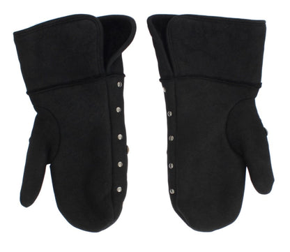 Gants cloutés en laine et peau lainée grise Dolce & Gabbana