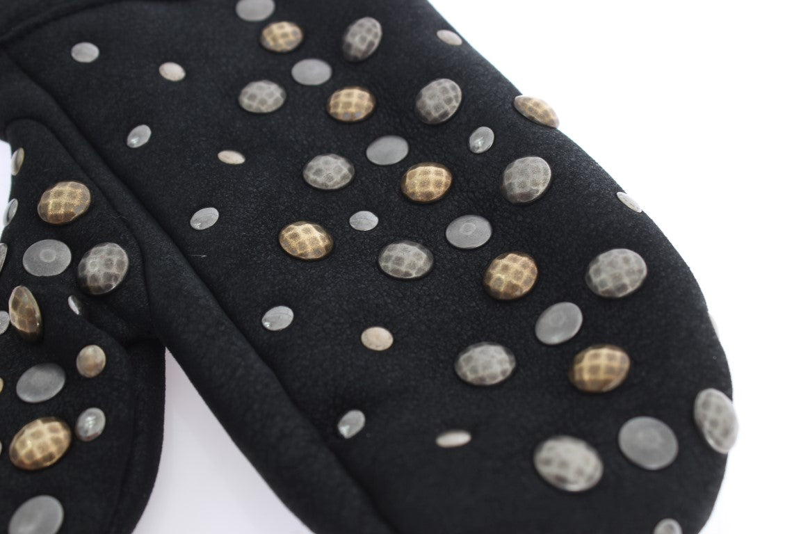 Gants cloutés en laine et peau lainée grise Dolce & Gabbana