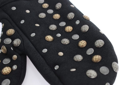 Gants cloutés en laine et peau lainée grise Dolce & Gabbana