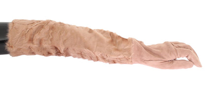 Gants longs en fourrure Xiangao en suède beige Dolce & Gabbana