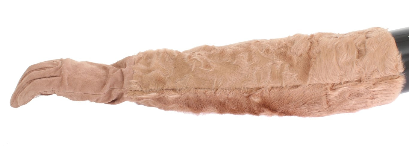 Gants longs en fourrure Xiangao en suède beige Dolce & Gabbana