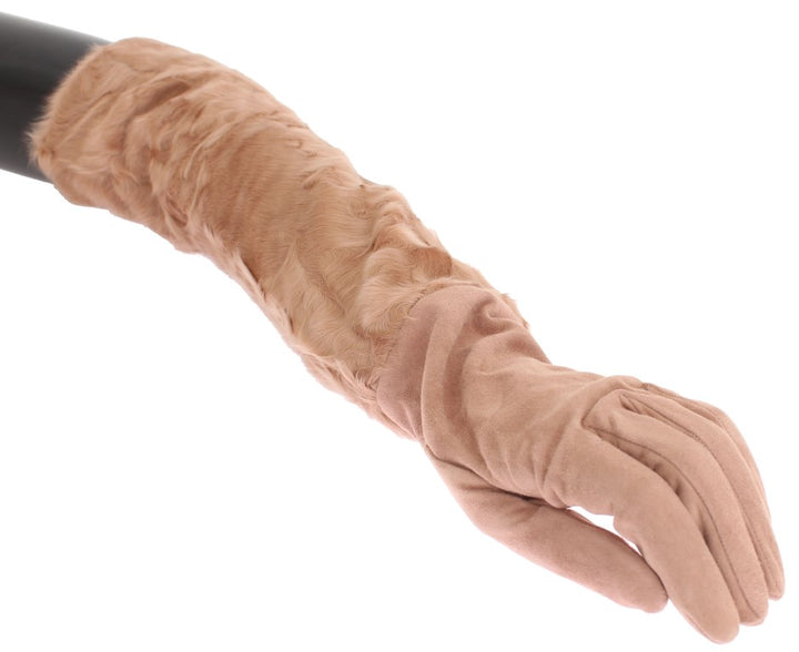 Guantes de codo Dolce & Gabbana de ante beige con pelo de xiangao