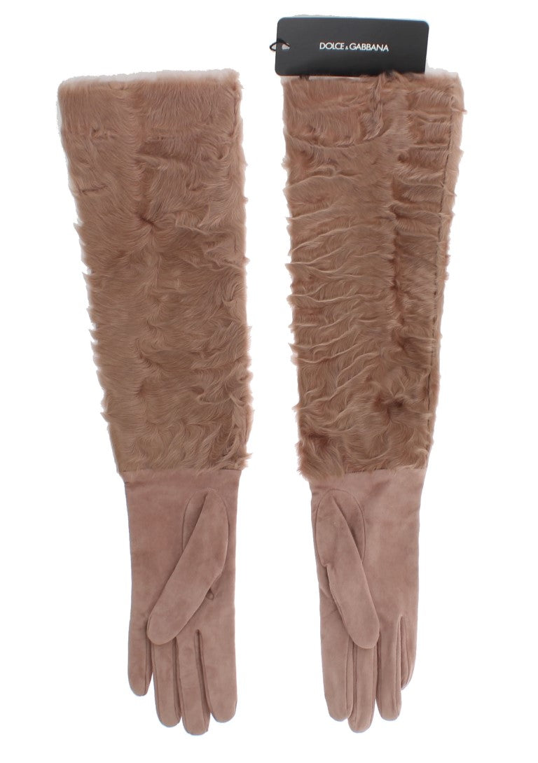 Gants longs en fourrure Xiangao en suède beige Dolce & Gabbana