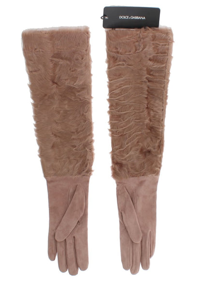 Gants longs en fourrure Xiangao en suède beige Dolce & Gabbana