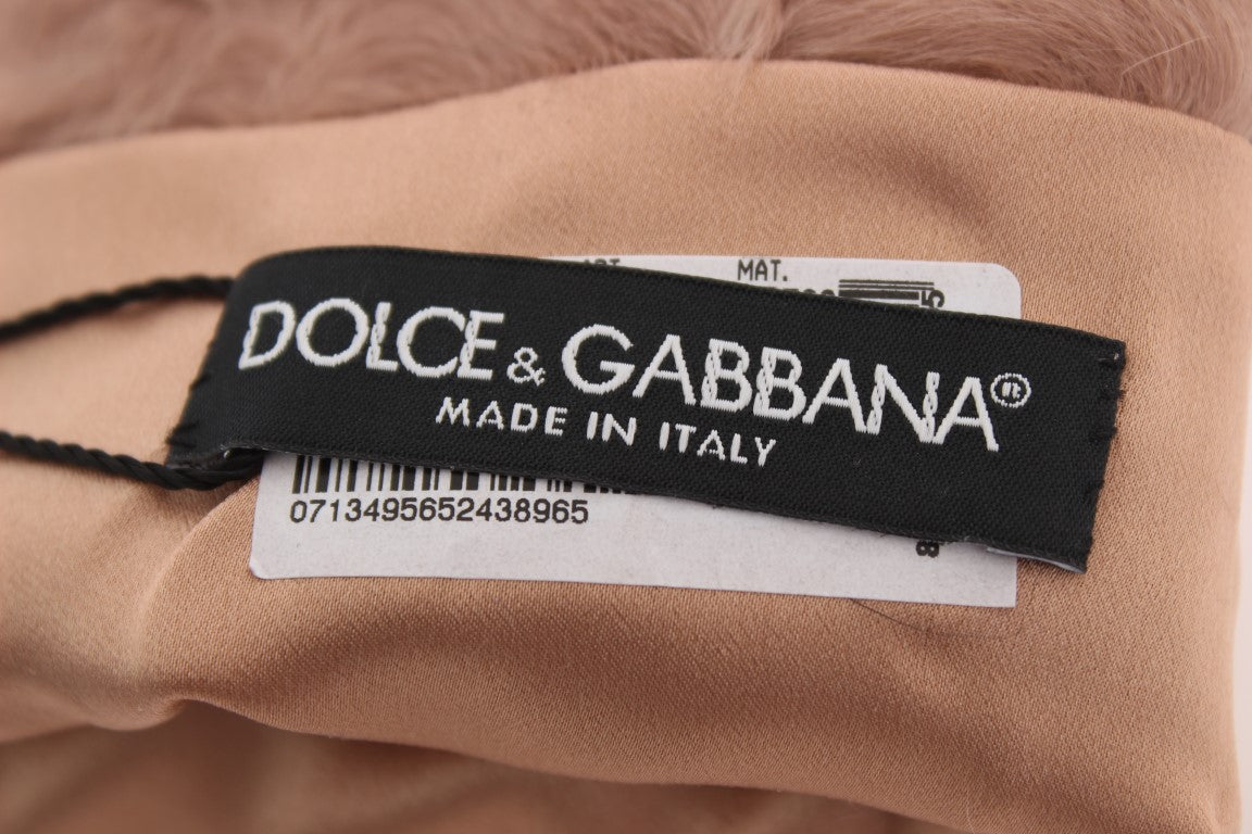Gants longs en fourrure Xiangao en suède beige Dolce & Gabbana