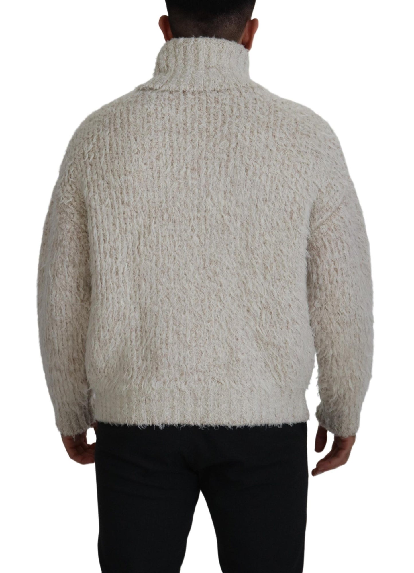 Pull en tricot de laine crème à col roulé Dolce & Gabbana