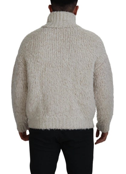 Pull en tricot de laine crème à col roulé Dolce & Gabbana