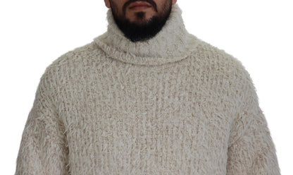 Pull en tricot de laine crème à col roulé Dolce & Gabbana