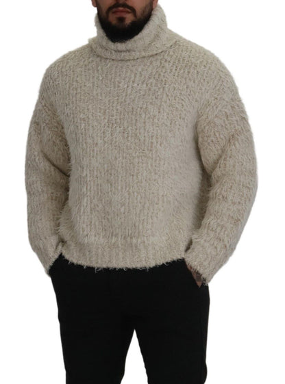 Pull en tricot de laine crème à col roulé Dolce & Gabbana