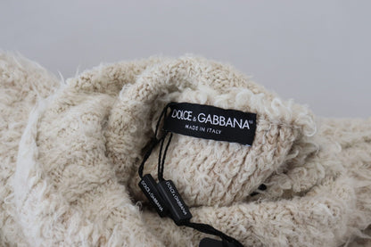 Pull en tricot de laine crème à col roulé Dolce & Gabbana