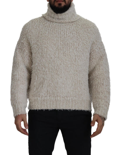 Pull en tricot de laine crème à col roulé Dolce & Gabbana