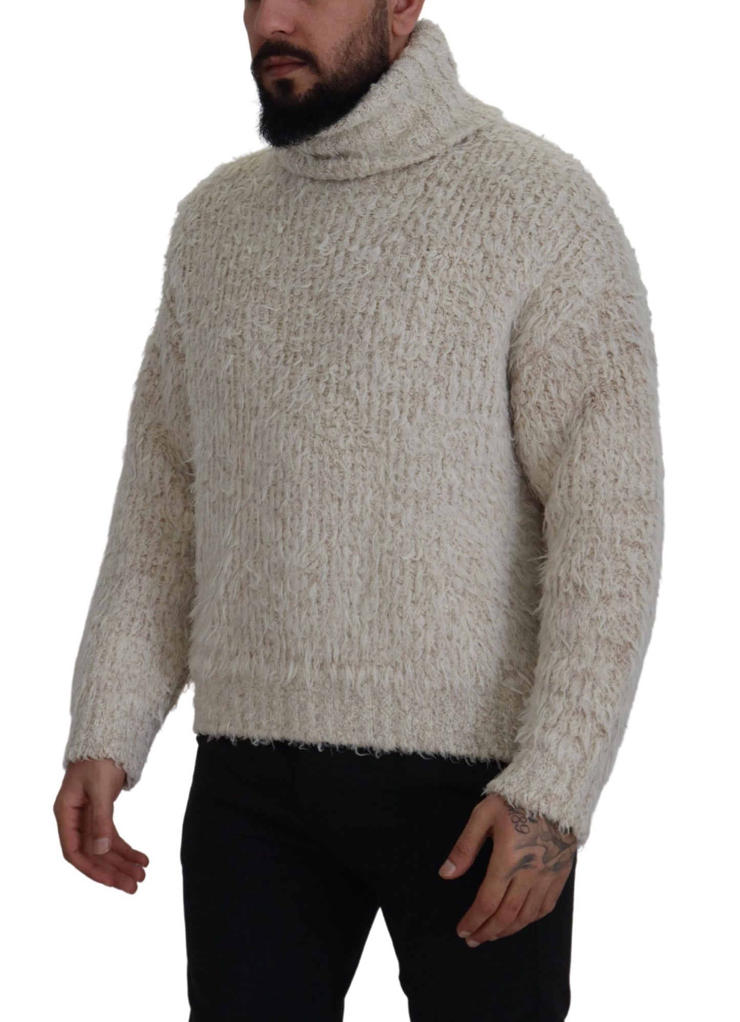 Pull en tricot de laine crème à col roulé Dolce & Gabbana