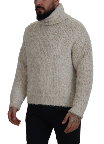 Pull en tricot de laine crème à col roulé Dolce & Gabbana