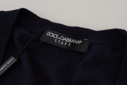 Cárdigan de plumas de lana azul STAFF de Dolce & Gabbana