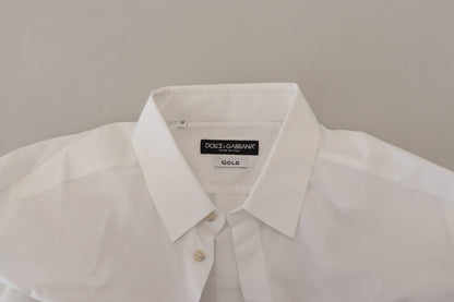 Chemise de cérémonie DOLCE & GABBANA en coton blanc avec motif plumes de paon DORÉ