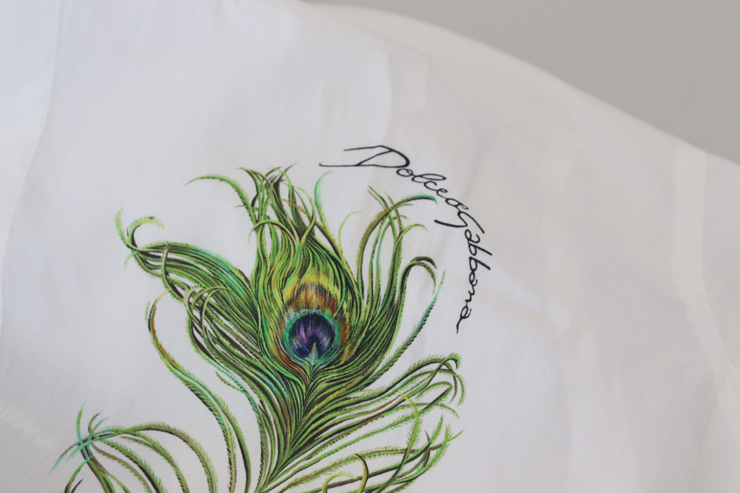 Chemise de cérémonie DOLCE & GABBANA en coton blanc avec motif plumes de paon DORÉ