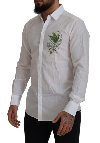 Chemise de cérémonie DOLCE & GABBANA en coton blanc avec motif plumes de paon DORÉ