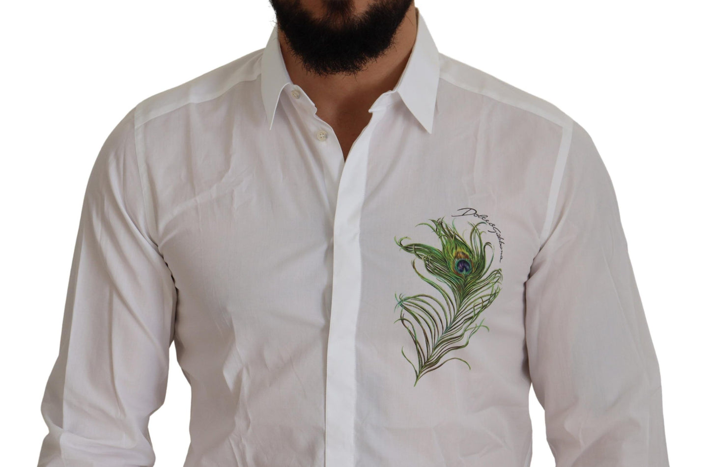 Chemise de cérémonie DOLCE & GABBANA en coton blanc avec motif plumes de paon DORÉ