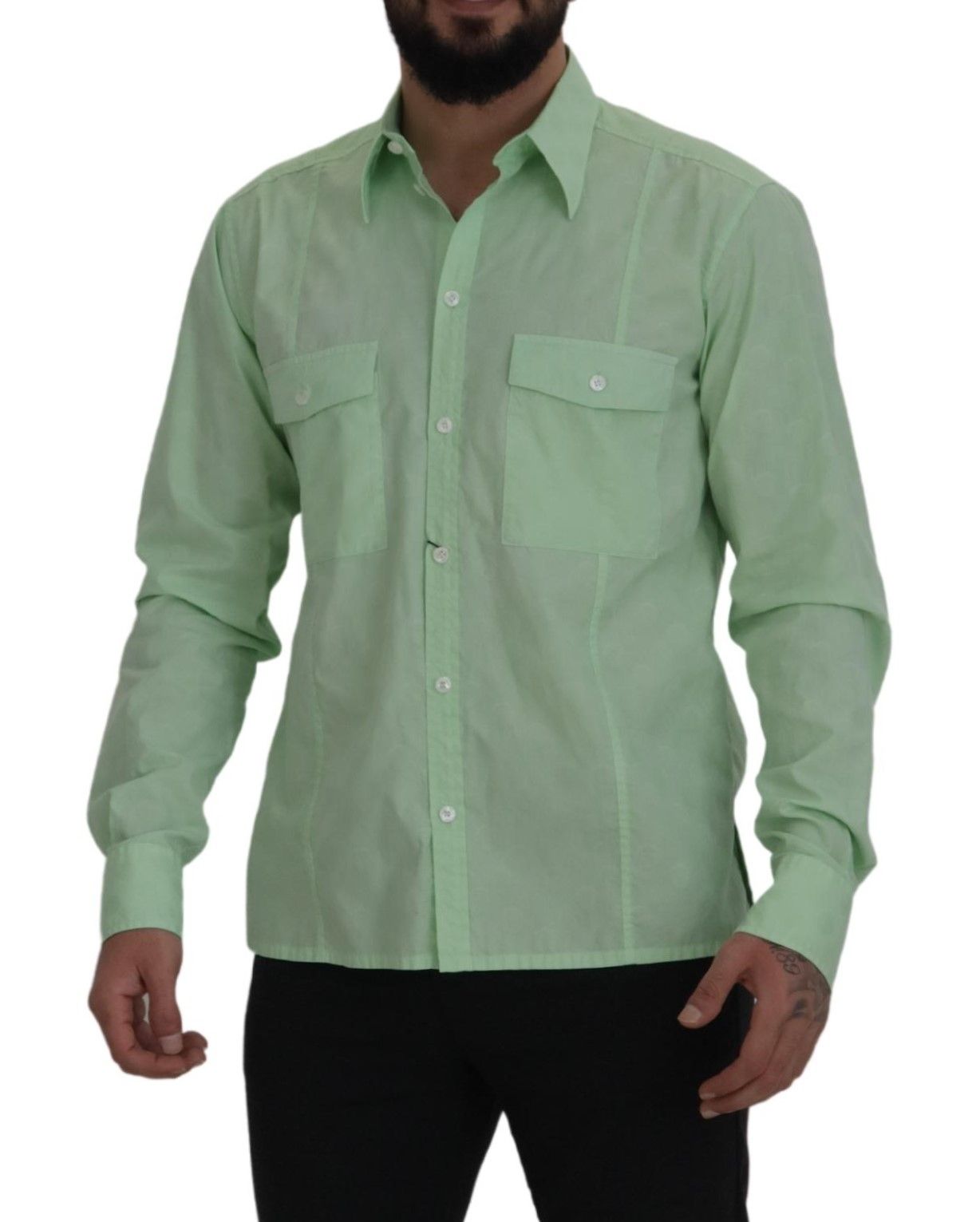 Chemise Dolce & Gabbana vert menthe à manches longues et boutonnée