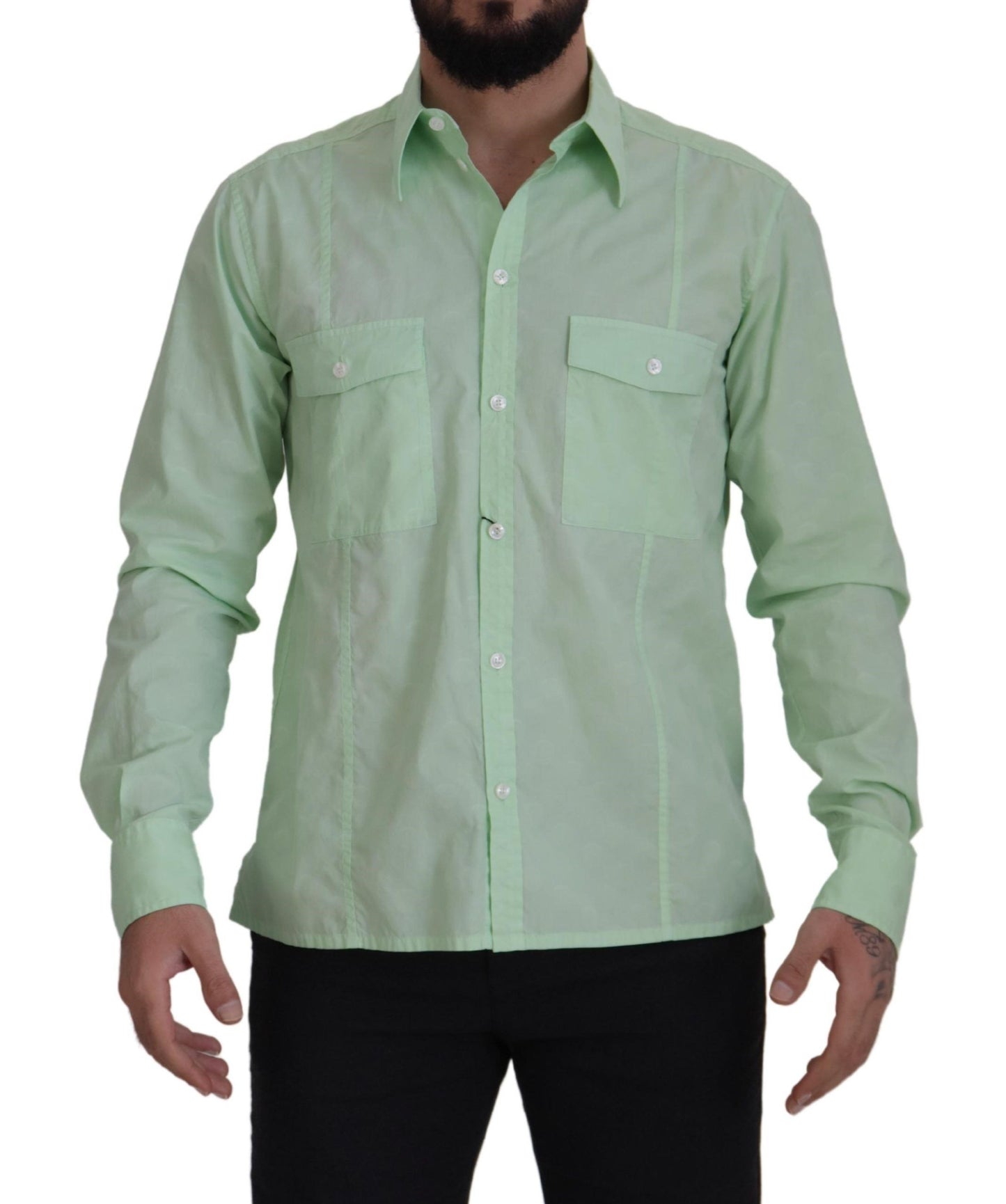 Chemise Dolce & Gabbana vert menthe à manches longues et boutonnée