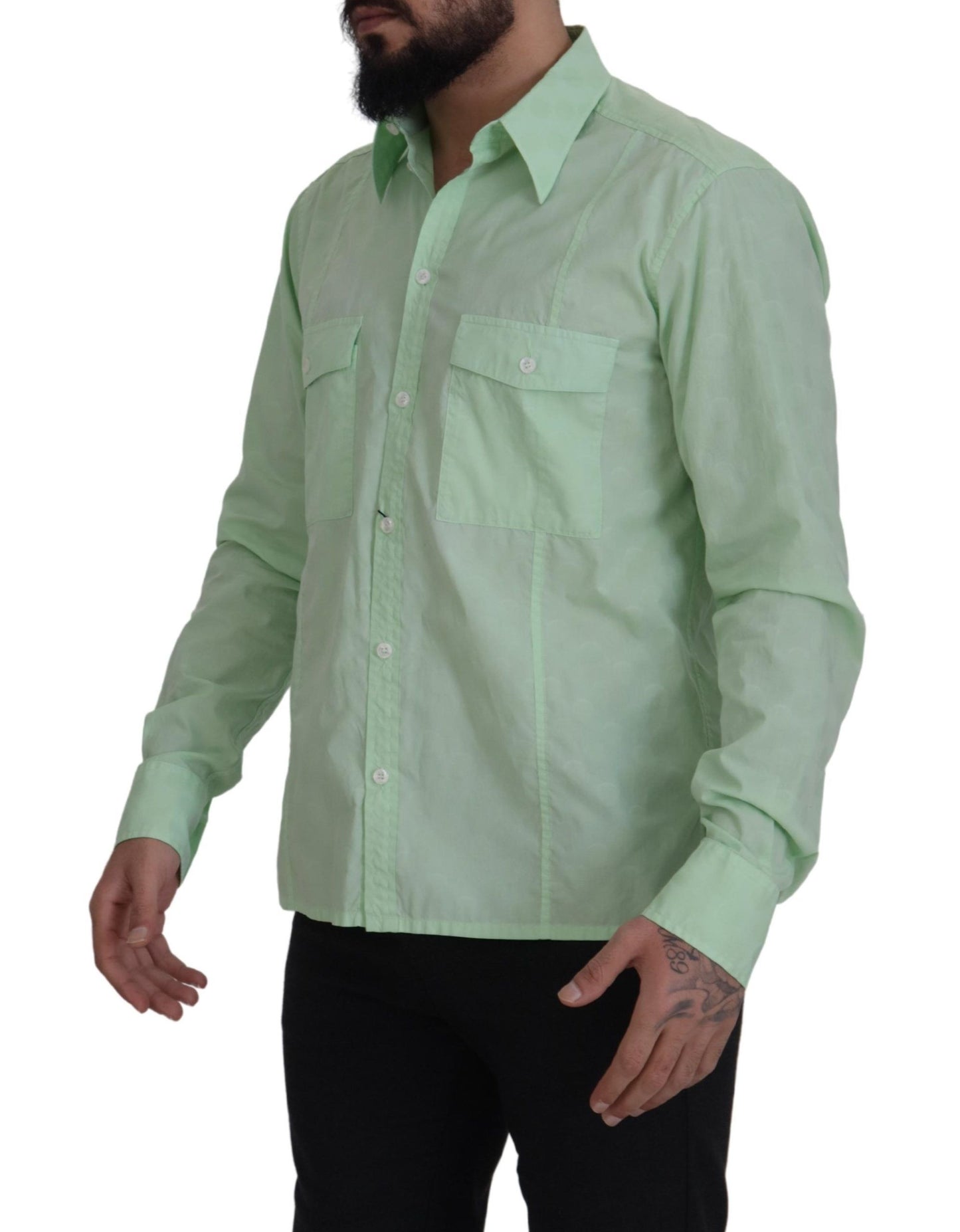 Chemise Dolce & Gabbana vert menthe à manches longues et boutonnée