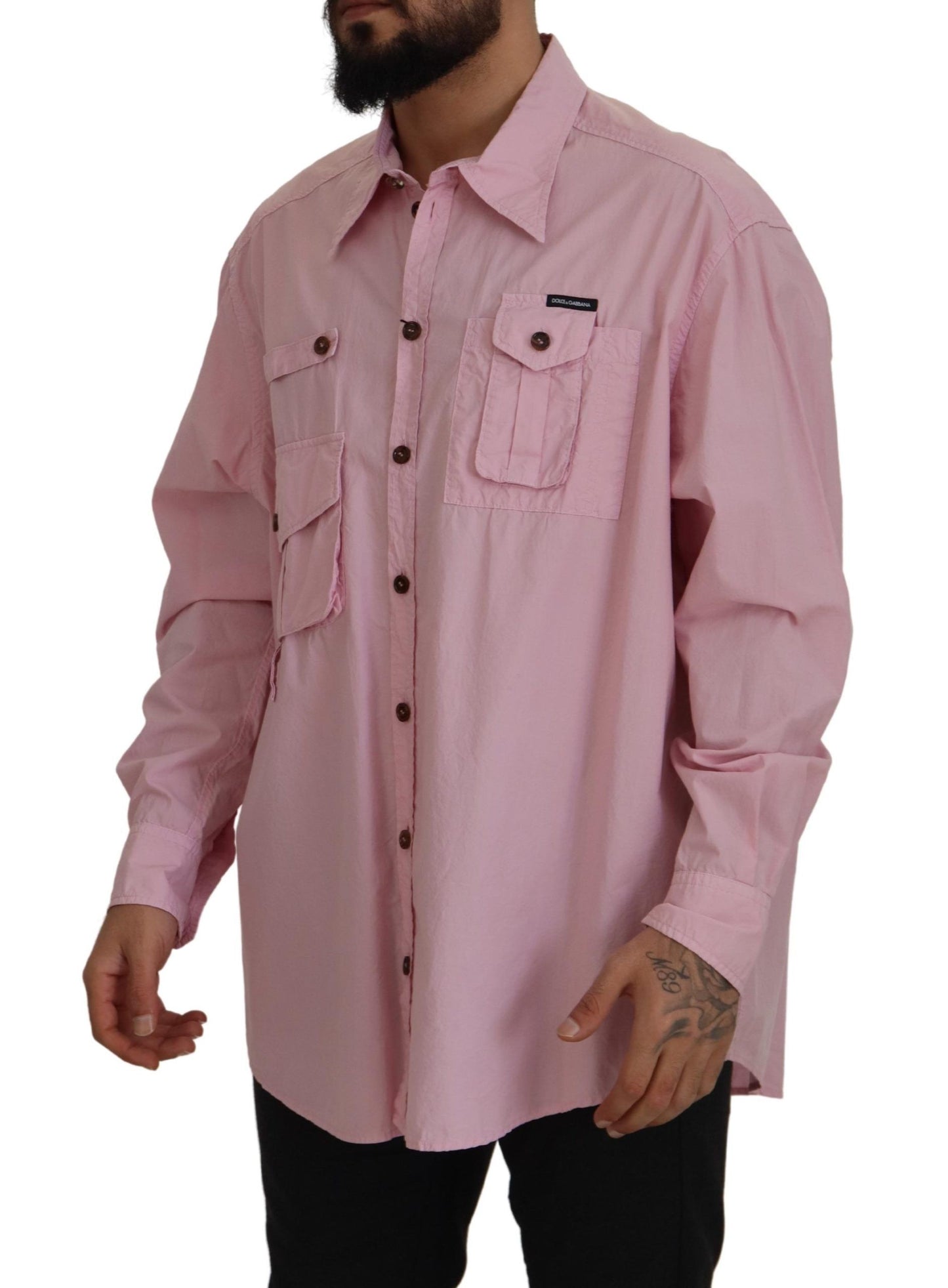 Chemise décontractée à manches longues boutonnée rose Dolce & Gabbana