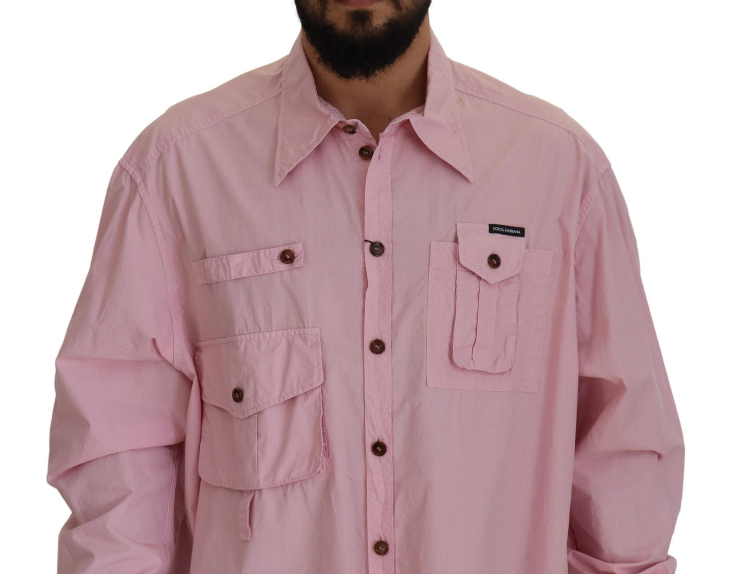 Chemise décontractée à manches longues boutonnée rose Dolce & Gabbana