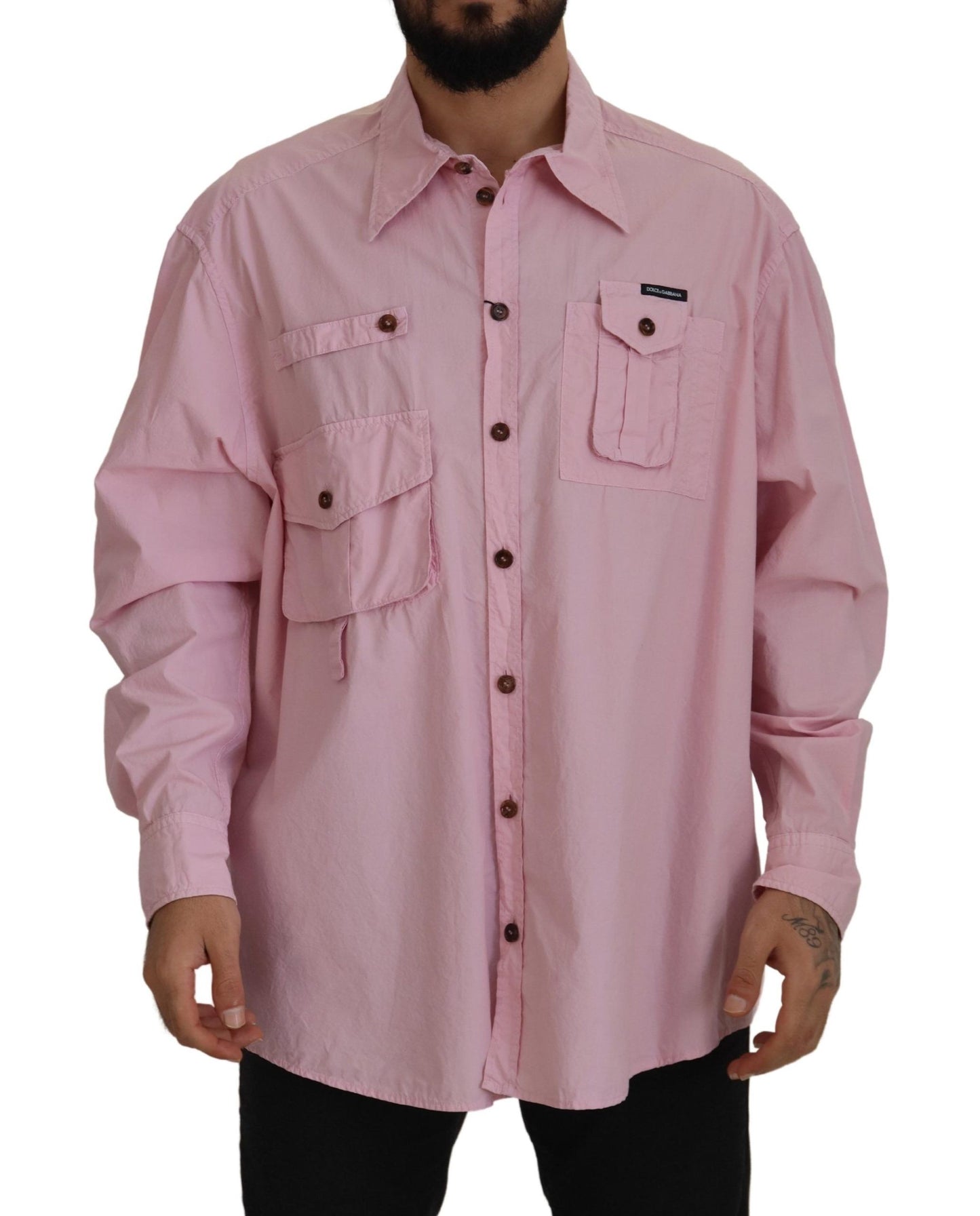 Chemise décontractée à manches longues boutonnée rose Dolce & Gabbana
