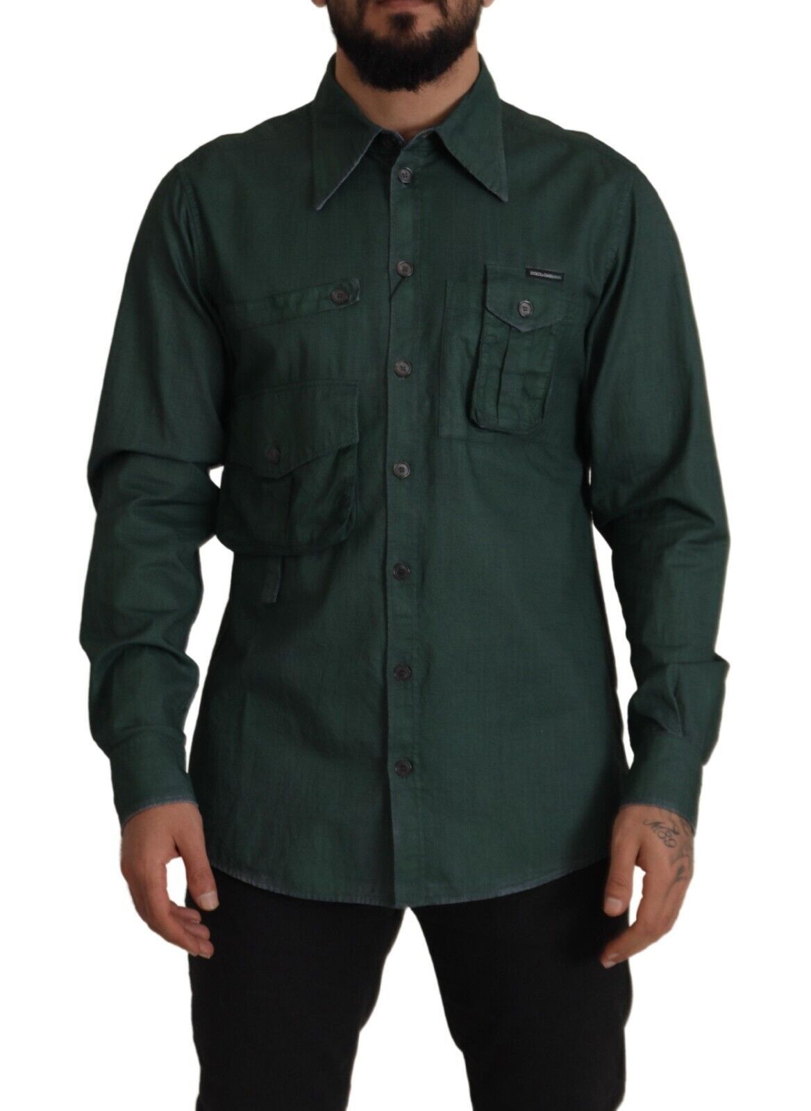 Chemise Dolce & Gabbana vert foncé à manches longues et boutonnage frontal