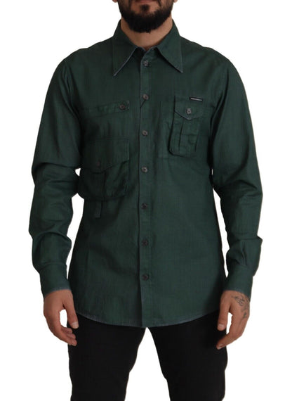 Chemise Dolce & Gabbana vert foncé à manches longues et boutonnage frontal