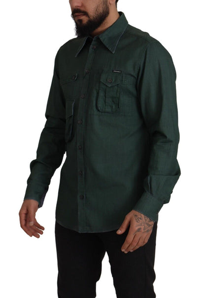 Chemise Dolce & Gabbana vert foncé à manches longues et boutonnage frontal