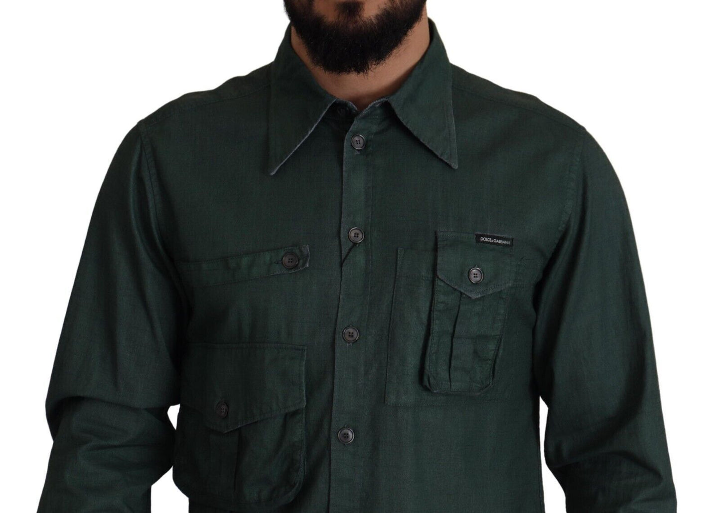 Chemise Dolce & Gabbana vert foncé à manches longues et boutonnage frontal