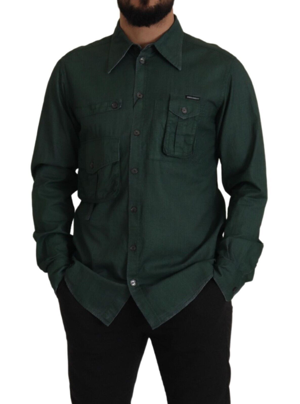 Chemise Dolce & Gabbana vert foncé à manches longues et boutonnage frontal