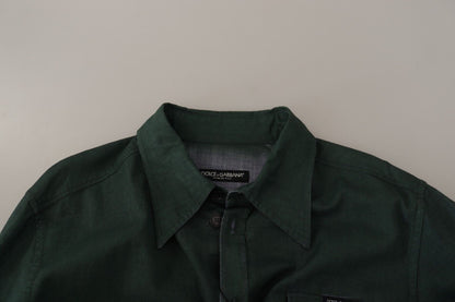 Chemise Dolce & Gabbana vert foncé à manches longues et boutonnage frontal