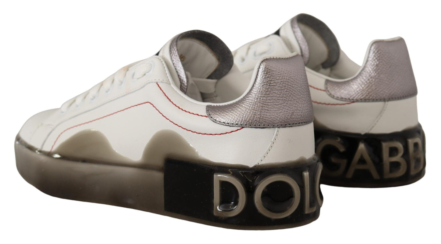 Chaussures en cuir blanc Dolce & Gabbana Baskets Portofino à logo pour femme