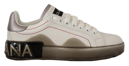 Chaussures en cuir blanc Dolce & Gabbana Baskets Portofino à logo pour femme