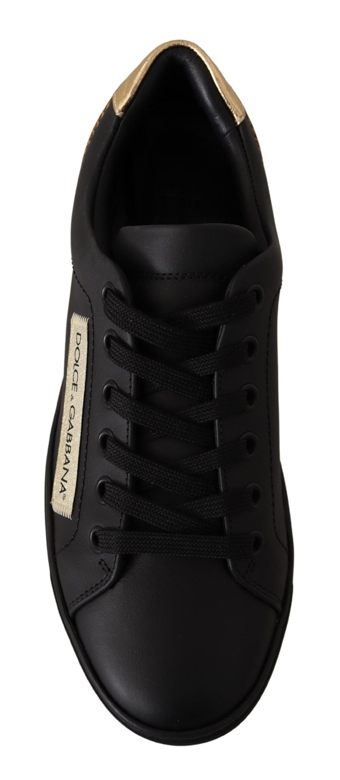Chaussures Femme Dolce & Gabbana Baskets Basses en Cuir Noir et Doré
