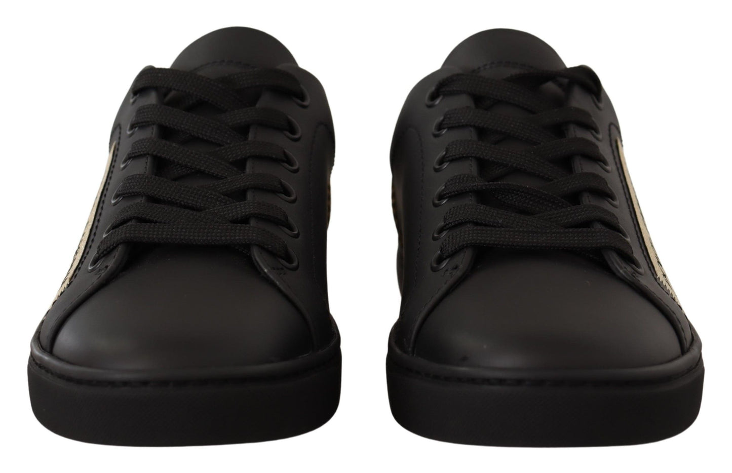 Chaussures Femme Dolce & Gabbana Baskets Basses en Cuir Noir et Doré