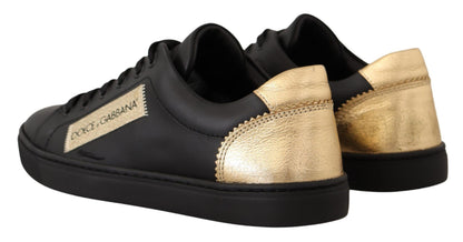 Chaussures Femme Dolce & Gabbana Baskets Basses en Cuir Noir et Doré
